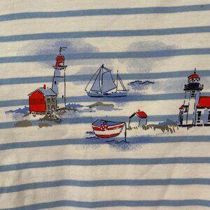 Appleseed's Medium Petite Blue Striped Shirt W/ Beach Scene Sz Medium Petite MP